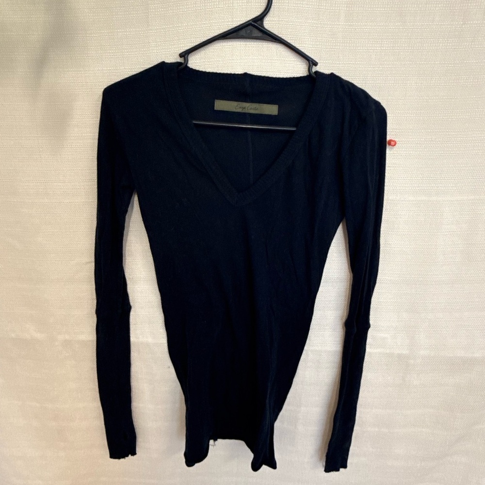 Enza Costa Black V-Neck Long Sleeve Blouse